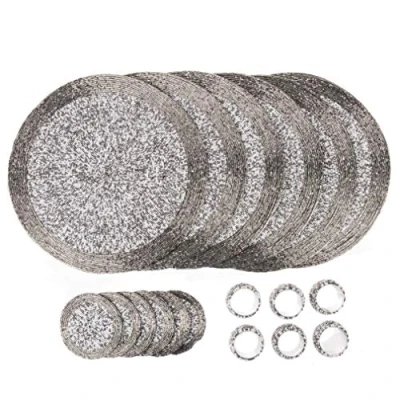 Afbeelding van Penguin Home® Set van 18 glazen kralen Placemats, onderzetters en servetringen zilver wit kleur ronde Placemats handgemaakt door vakbekwame Indiase ambachtslieden Diameter 32 cm (13&quot;)