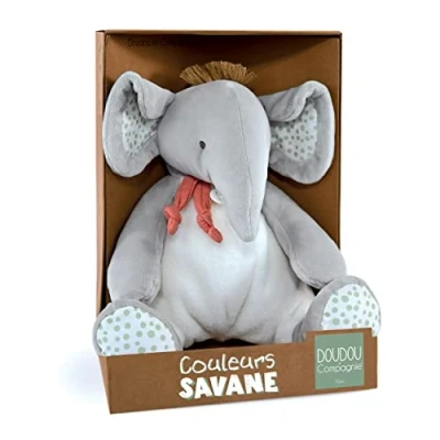 Afbeelding van Doudou et Compagnie Kleuren Savane Olifantenbroek Grijs 30 cm Geboortecadeau DC4079