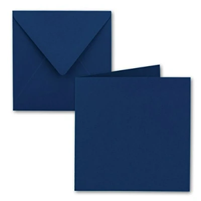 Afbeelding van Vierkante vouwkaartenset, 50 stuks, 15 x cm, met enveloppen, nachtblauw, plakrand, voor wenskaarten, uitnodigingen en meer