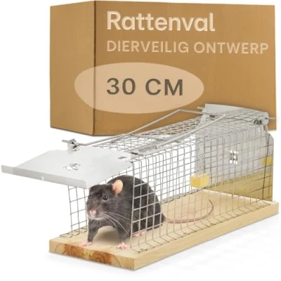 Afbeelding van Praknu Rattenval Live Trap 30 cm Groot Huisdiervriendelijk &amp; Herbruikbaar Klaar Voor gebruik Ratten Woelmuizen
