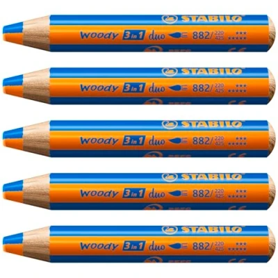 Afbeelding van duo kleurpotlood, aquarelpotlood en waskrijt in één STABILO woody 3 1 Tweekleurige kern Oranje/Blauw