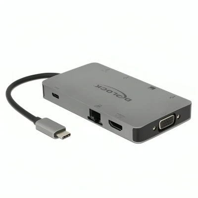 Afbeelding van USB C adapter / kaartlezer multiport naar HDMI kabel VGA netwerkadapter 0.2 m Delock
