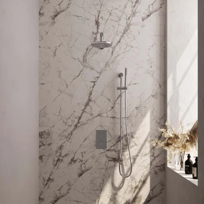 Afbeelding van BRAUER Chrome Edition thermostatische inbouw regendouche 3 weg omstelling SET 37 met 20 cm douchekop en rechte muurarm staaf handdouche