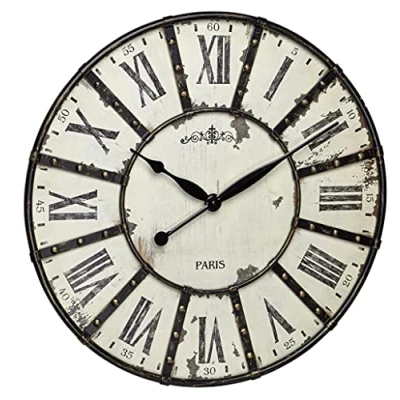 Afbeelding van TFA Dostmann analoge vintage wandklok, 60.3039.02, XXL formaat, metalen frame, grote Romeinse wijzerplaat in optiek, duidelijk leesbare cijfers, 57 cm diameter