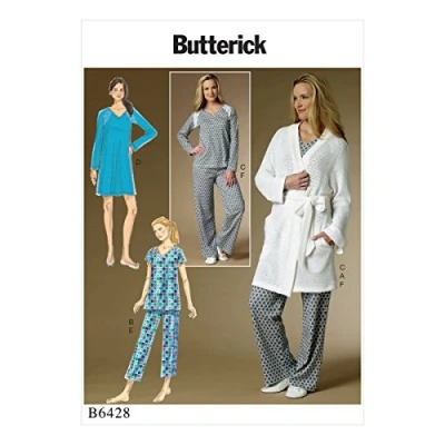 Afbeelding van Butterick Patronen 6428 ZZ, Misses Robe, Top, Jurk en Broek, Maten LRG XXL, Veelkleurig