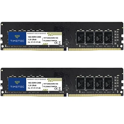 Afbeelding van Timetec 32GB KIT (2x16GB) DDR4 2400MHz PC4 19200 Non ECC Unbuffered 1.2V CL17 2Rx8 Dubbele Rang 288 Pin UDIMM Desktop PC Computergeheugen RAM Module Upgrade (32GB (2x16GB))