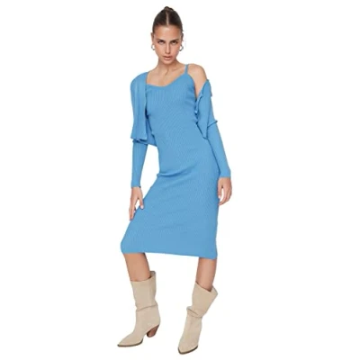 Afbeelding van Trendyol Antraciet Aansluitend Midi Gebreid Vest Rokkostuum Twoss21El0208