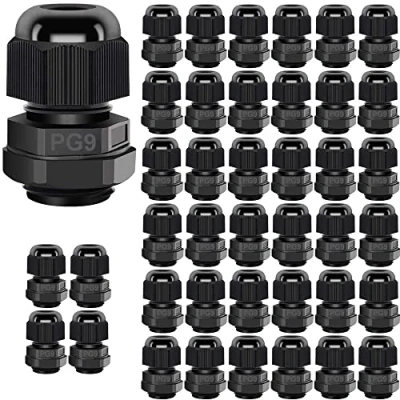 Afbeelding van Gebildet 40pcs Kabelwartel, PG9 Kunststof IP68 Waterdicht Verstelbare 4.0 8mm Kabelwartelverbinding met Pakkingen, M16*1.5 Draadconnector, Draadbeschermer (Zwart)