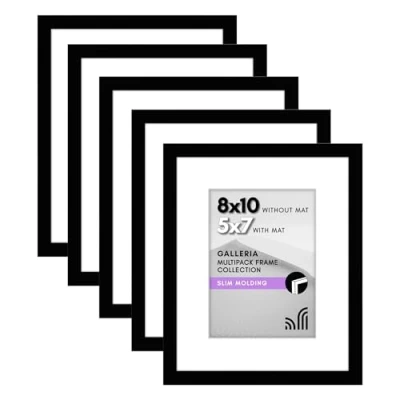 Afbeelding van Americanflat 8x10 fotolijst in zwart, set van 5, te gebruiken als 7x5 met houder of frame zonder horizontale en verticale formaten voor muur tafelblad