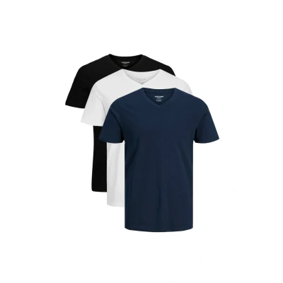 Afbeelding van Jack &amp; Jones 3ER PACK Tshirt basic, Heren, Maat: Medium, Schwarz dunkelblau weiß