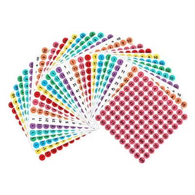 Afbeelding van WUDQIJI Cijferstickers 1 100 cijferstickers, 27 vellen, kleefnummers, ronde stickers, nummerstickers,