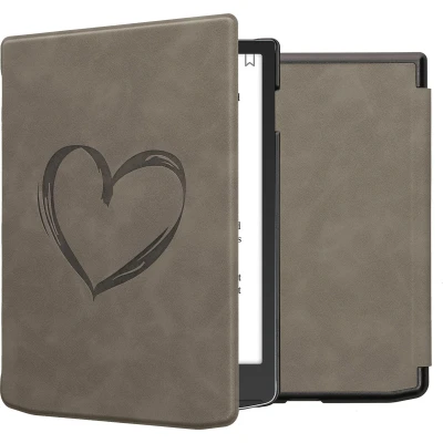 Afbeelding van kwmobile e reader hoesje compatibel met Pocketbook InkPad 4 / Color 3 2 Vivlio Kunstleren ereader cover stand Brushed Hart in grijs