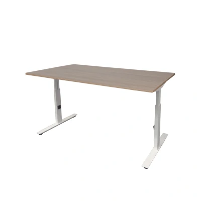 Afbeelding van Linesto Plus bureau, hoogte instelbaar (65 85cm) met 200x80cm havana/ kersen licht 25mm blad en wit (RAL9010) t poot frame rechte tenen