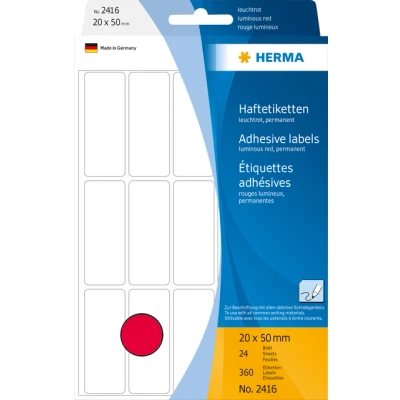 Afbeelding van Etiket HERMA 2416 20x50mm fluor rood 360stuks