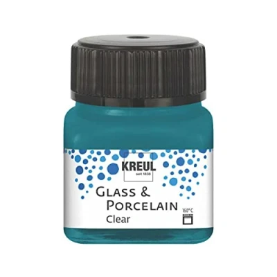 Afbeelding van KREUL 16216 glas &amp; Porselein Helder turquoise, in potje van 20 ml, transparante en porseleinverf op waterbasis, sneldrogend, glashelder