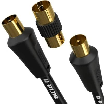 Afbeelding van 1m Rechthoekige lange TV antennekabel met stekkeradapter Coaxiale Satellietkabel antenne AV Lead Male to RF Connector Coax kabeluitbreiding in goud FreeView, FreeSat, Sky Box, BT