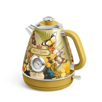 Afbeelding van Hazel Quinn waterkoker, retro, vintage design, roestvrij staal, BPA vrij, automatische uitschakeling, temperatuurweergave, Strix controller, droogkookbeveiliging, 2200 W, gebloemd bedrukt