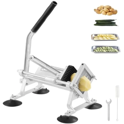 Afbeelding van VEVOR Commerciële groentesnijder, 1/4 inch fruitsnijder, groentesnijder van roestvrij staal en aluminiumlegering, handmatige voor radijs, uien, aardappelen, citroenen
