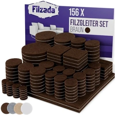 Afbeelding van Filzada® viltglijders zelfklevend set 156 stuks (vierkant en rond) bruin professionele meubelglijders vilt met ideale kleefkracht