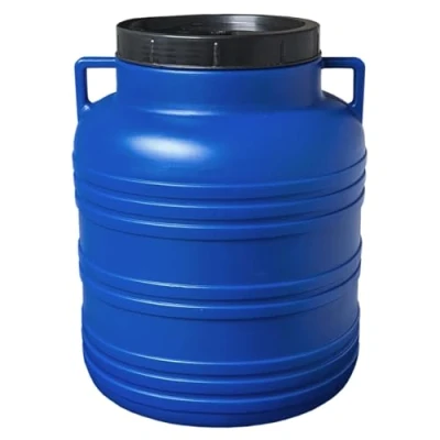Afbeelding van plasteo® 30 liter brede hals met deksel en handgrepen, geschikt voor levensmiddelen BPA vrij, voedercontainer, kunststof vat, universeel dekselvat, watervat, regenton, opslagvat, blauw