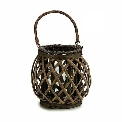Afbeelding van Kaarshouder Grijs Bruin vlechtwerk Glas 29,5 x 24 22 cm (6 Stuks)