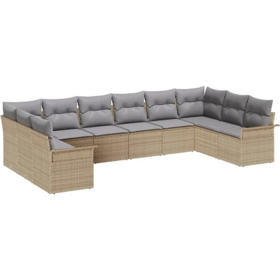 Afbeelding van vidaXL 10 Delige Tuin Sofa Set met Kussens Beige Poly Riet