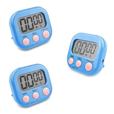 Afbeelding van Fousenuk 3 stuks eierwekker, blauw, timer, digitaal, keukentimer, keuken, korte tijdwekker, magnetisch, stopwatch met inklapbare standaard, timer groot lcd display voor koken, bakken, sport,