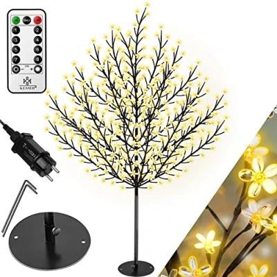 Afbeelding van KESSER® Kersenbloesemboom met afstandsbediening, lichtboom, voor binnen en buiten, metalen voet, stabiel, kerstverlichting, lichtboom 180CM