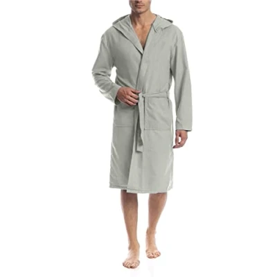 Afbeelding van o day Badjas van microvezel voor dames en heren, ruimtebesparend, uniseks, volwassenen, met zakken riem, ideaal reizen, zwembad, fitnessstudio, licht, zacht, Grijs, M