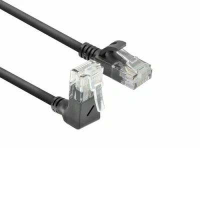 Afbeelding van ACT DC4952 U/UTP CAT6A LSZH Slimline Patchkabel RJ45 connectoren 90 haaks boven Zwart 25 cm