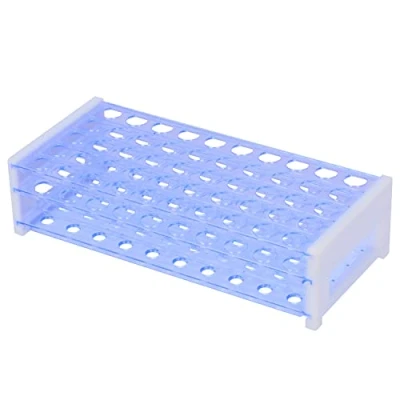 Afbeelding van stonylab Reageerbuisrek, 3 Laags Afneembaar Blauw Plastic Reageerbuisrek Buishouderrek voor Wetenschappelijke Laboratoriumexperimenten, 16 mm 50 Plaats