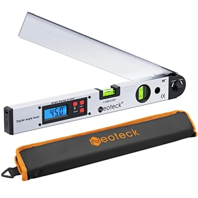 Afbeelding van Neoteck Aluminium digitale hoekzoeker gradenboog 225 16 &quot;achtergrondverlichting LCD digitaal met horizontale en verticale bel zilver