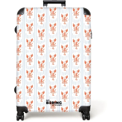 Afbeelding van NoBoringSuitcases.com® Koffer groot Reiskoffer lichtgewicht Kreeft met strepen patroon blauw Rolkoffer 4 wielen Grote trolley XL 98 liter bagage