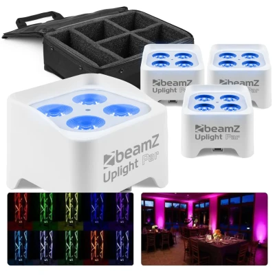 Afbeelding van BeamZ Set met 4x BBP90W accu uplights 4W LED&#039;s In Flightbag