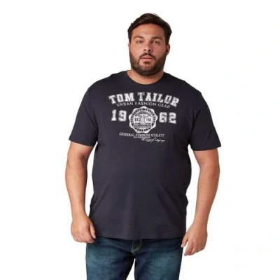 Afbeelding van TOM TAILOR Mannen T shirt met logoprint 1015876, 10690 Knitted Navy, 3XL Große Größen