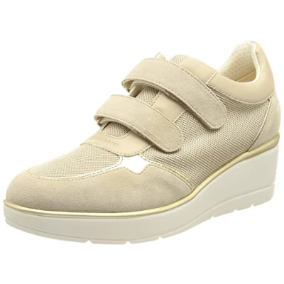 Afbeelding van Geox ILDE Sneakers laag, Dames, Maat: 38, Light taupe Leer en textiel