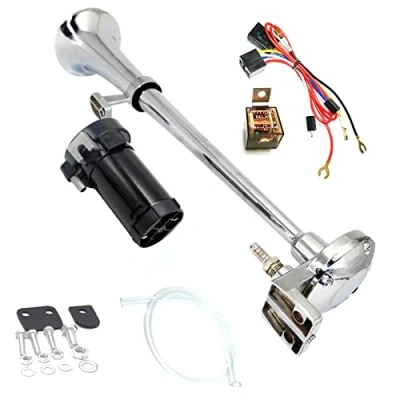 Afbeelding van YIYIDA YDA204 auto hoorn 12 V 150db luide lucht 45 cm chroom zink enkele trompet vrachtwagen met compressor voor elke 12V voertuigen vrachtwagens treinen