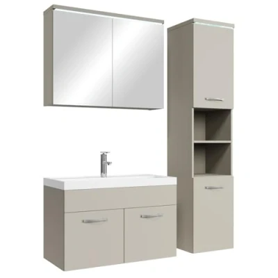 Afbeelding van Badplaats Badkamermeubel Set Paso 80 x 40 cm Beige Badmeubel met spiegelkast en zijkast