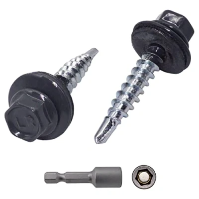 Afbeelding van Marcopol (Pack van 50 stuks) Metalen dakschroeven, 4,8 x 35 mm geschilderde zelfborende schroeven met EPDM ringen, plaatwerk zeskantschroef (50, antracietgrijs RAL 7016)