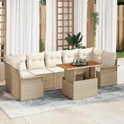 Afbeelding van vidaXL 8 delig tuinbankstel met kussens Beige Poly Rattan Acacia