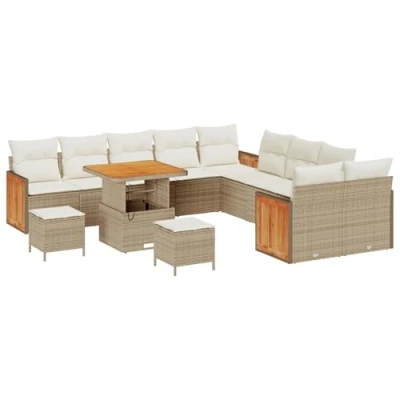 Afbeelding van vidaXL 13 delige Tuin Sofa Set met Kussens Beige Poly Rattan Acacia