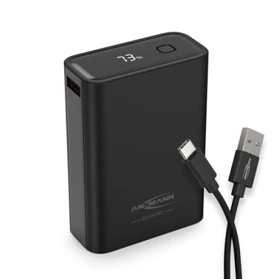 Afbeelding van Ansmann 20000 mAh PB222PD sw Powerbank Power Delivery 3.0, Quick Charge 2.0 LiPo Zwart Met laadregelaar, Gelijktijdig laden en ontladen,