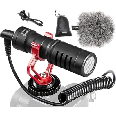Afbeelding van Movo VXR10 universele video microfoon voor smartphones en camera&#039;s met houder, windbescherming, tas, compatibel iPhone, Android, Canon, EOS, Nikon