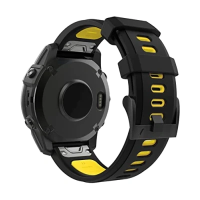 Afbeelding van MoKo Watch Strap Compatible with Garmin Fenix 7/7 Pro/6/6 Pro/5/5 Plus/Forerunner 965/955/945/Instinct Solar/Instinct 2, Quick Fit 22mm Soft Silicone Replacement Band Sport Wristband, Black/Yellow