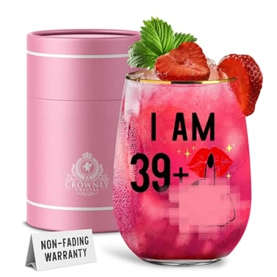 Afbeelding van CROWNLY CRYSTAL® 40e verjaardagscadeaus voor vrouwen wijnglazen verjaardag decoratie gepersonaliseerde geschenken mama gelukkig verjaardagscadeau ideeën