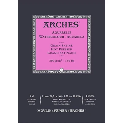 Afbeelding van Arches Aquarelverf, 100% satijn, 300 g, gelijmd, A4, 12 vellen, natuurlijk wit