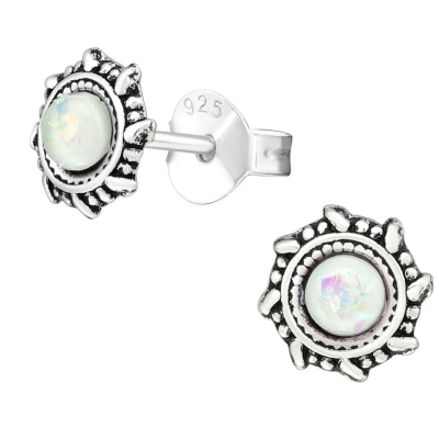 Afbeelding van JoyS Zilveren Bali oorbellen 6 mm wit opal