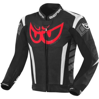 Afbeelding van Berik Zakura Motorfiets lederen jas, zwart grijs wit rood, afmeting 52 voor man
