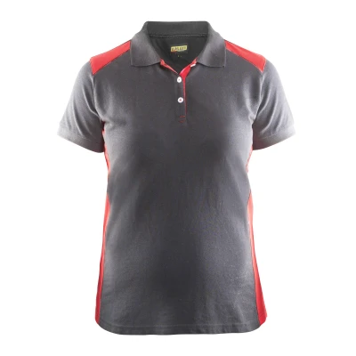 Afbeelding van Poloshirt Dames korte mouw knoopsluiting 3390 grijs/rood