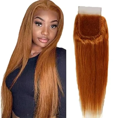 Afbeelding van Tuheerst Real Hair Closure 4x4 Human Lace Frontal Straight #30 Brown Pre Plucked with Baby No Tangle Smell Virgin 16 Inches